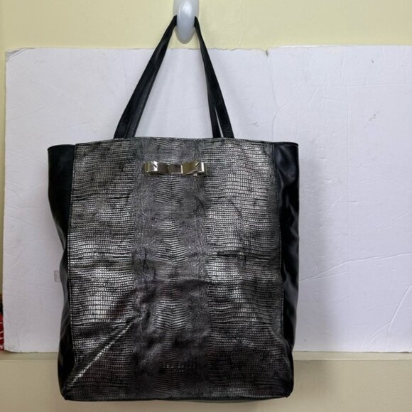 Ted Baker London Tote Bow Vegan Leather Shoulder Bag Large Snake skin Minimalist - Picture 2 of 16